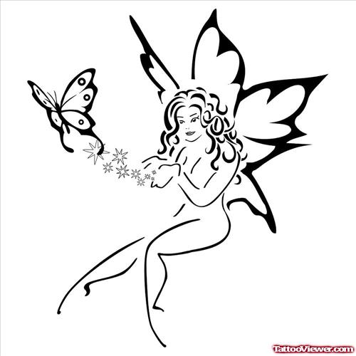 Fairy And Butterfly Tattoo Design
