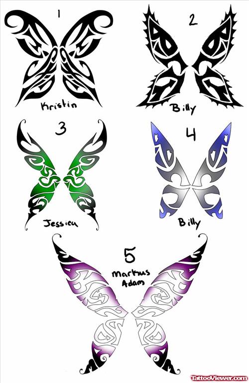 Colored And Black Butterfly Tattoo Designs