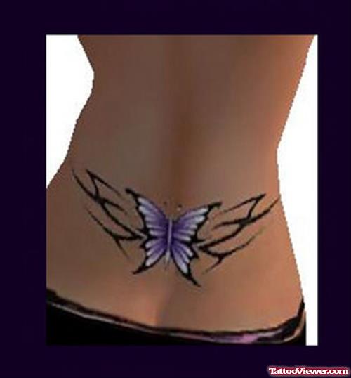 Awesome Tribal And Butterfly Tattoo On Lowerback