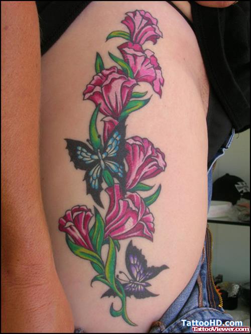 Vine Flowers And Butterflies Tattoos