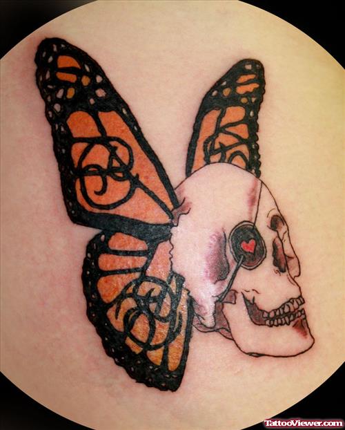 Skull With Butterfly Wings Tattoo