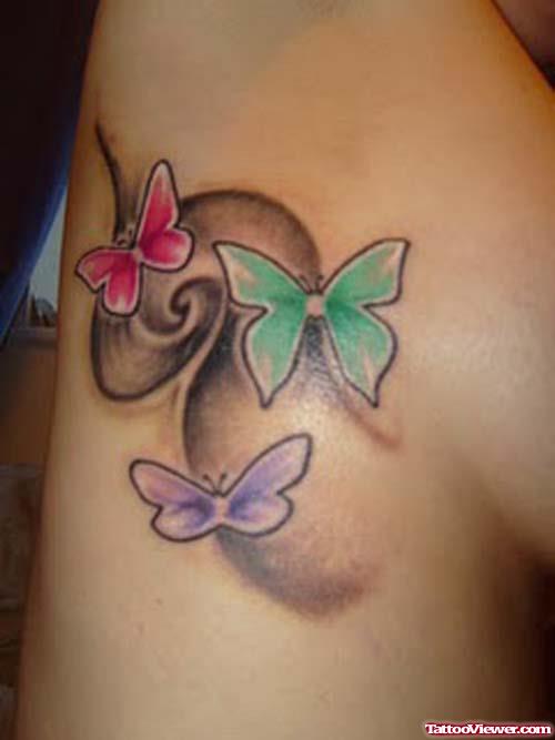 Colored Butterfly Tattoos on Side Rib