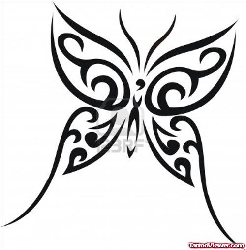 Black Ink Tribal Butterfly Tattoo Design