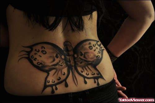 Black Butterfly Tattoo On Lowerback
