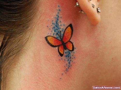 Awesome Butterfly Tattoo On Girl Behind Ear