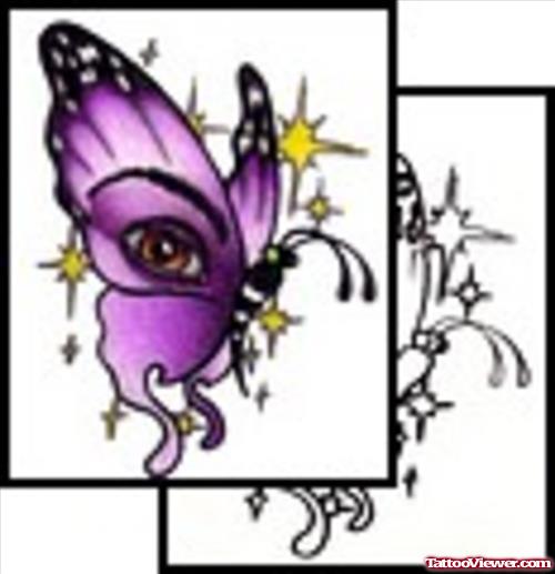 Pink Butterfly With Eye Tattoo
