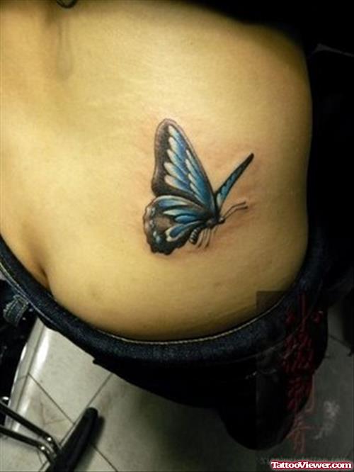 Lowerrback Blue Butterfly Tattoo