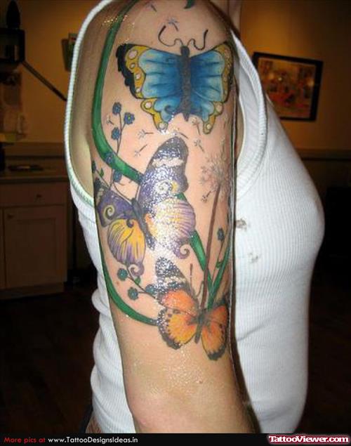 Half Sleeve Colored Butterfly Tattoos