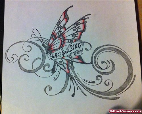 Butterfly With Memorial Banner Tattoo Design
