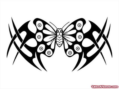 Black Ink Tribal And Butterfly Tattoo Design