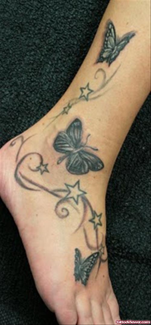 Black Butterfly Tattoos On Ankle And Foot