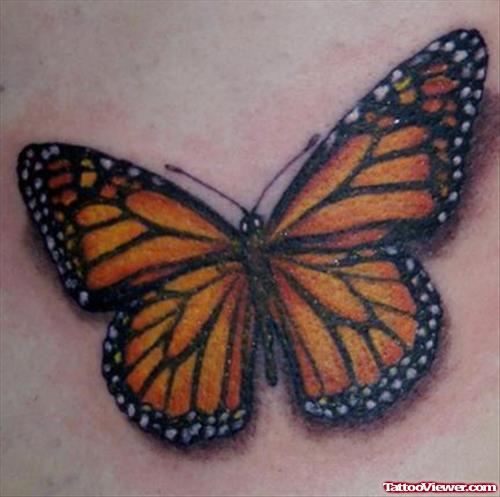Yellow And Black Ink Butterfly Tattoo