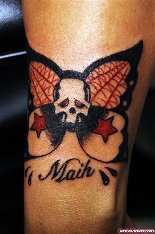 Skull Butterfly Tattoo On Arm