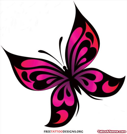 Pink Colored Butterfly Tattoo Design