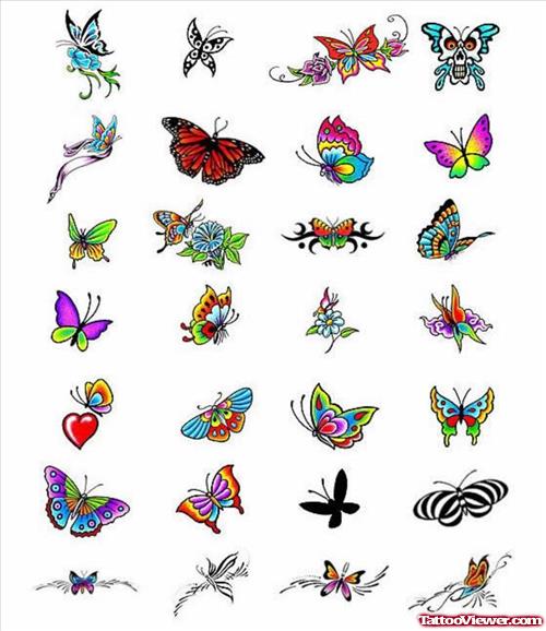 Colored Butterfly Tattoos Designs For Girls