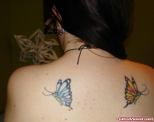Butterfly Tattoos On Girl Upperback