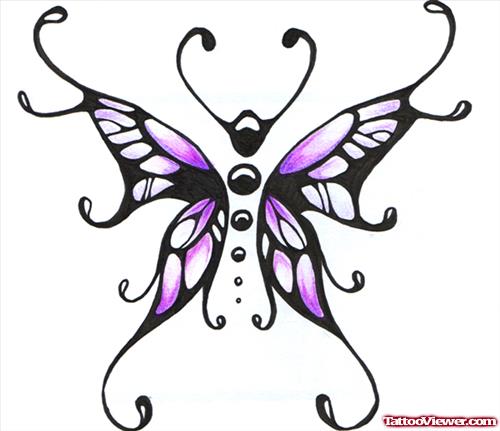 Black And Purple Ink Butterfly Tattoo Design