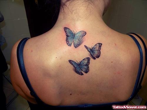 Awesome Colored Butterfly Tattoos On Upperback