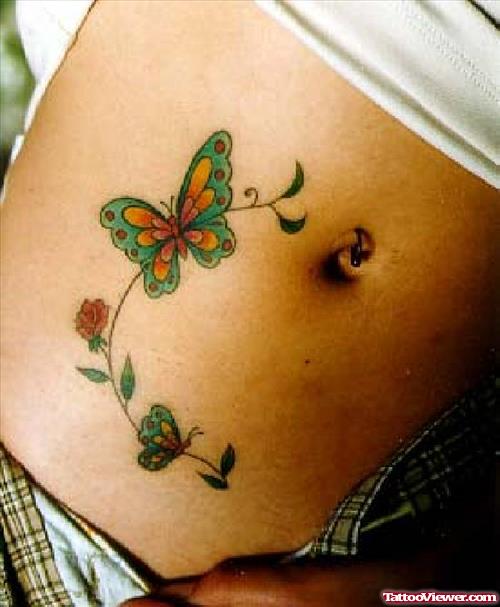 awesome Colored Butterfly Tattoo On Hip