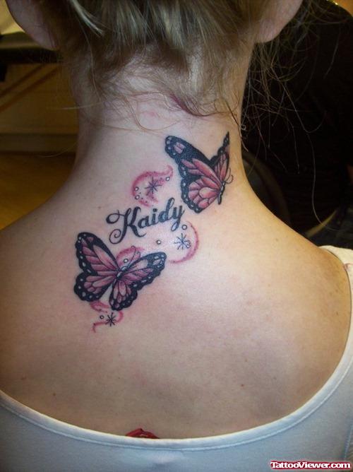 Awesome Butterfly Tattoos On Girl Upperback