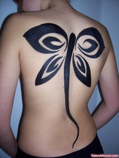 Attractive Black Butterfly Tattoo On Back