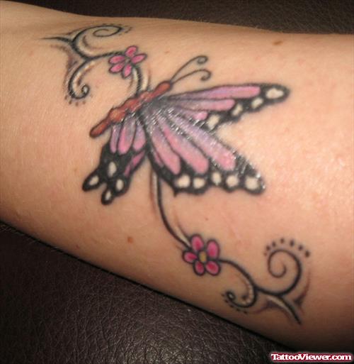 Tiny Flowers And Butterfly Tattoo
