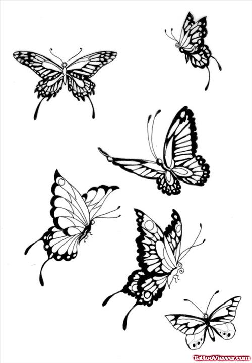 Grey Ink Butterflies Tattoos Designs