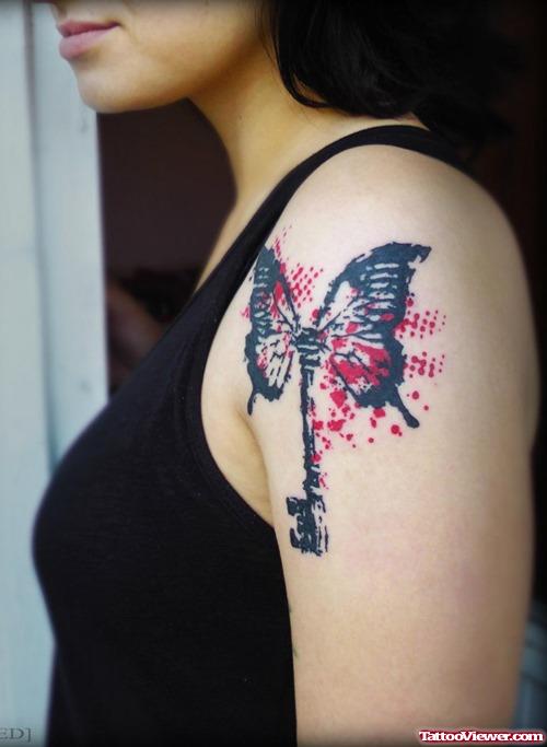 Butterfly Tattoo On Girl Left Shoulder