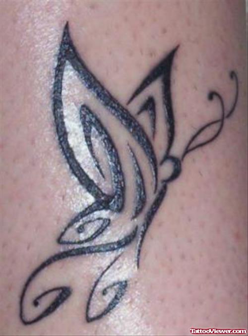 Black Ink Tribal Butterfly Tattoo
