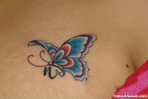Beautiful Blue Ink Butterfly Tattoo On Lowerback