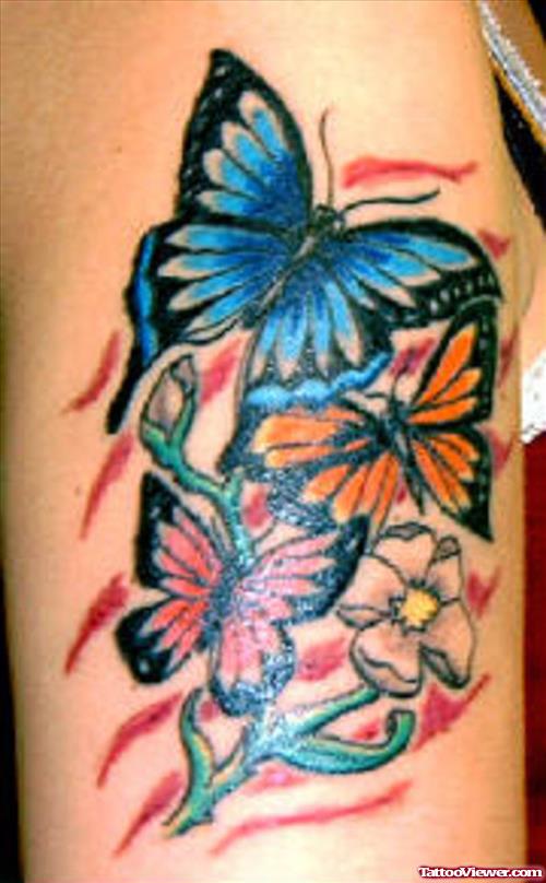 Awesome Colored Butterflies Tattoos On Half Sleeve