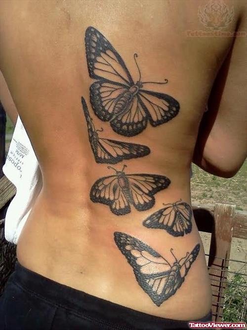 Flying Butterflies Tattoo On Back