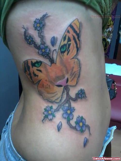 Tiger Butterfly And Vine Butterflies Tattoo On Side Rib