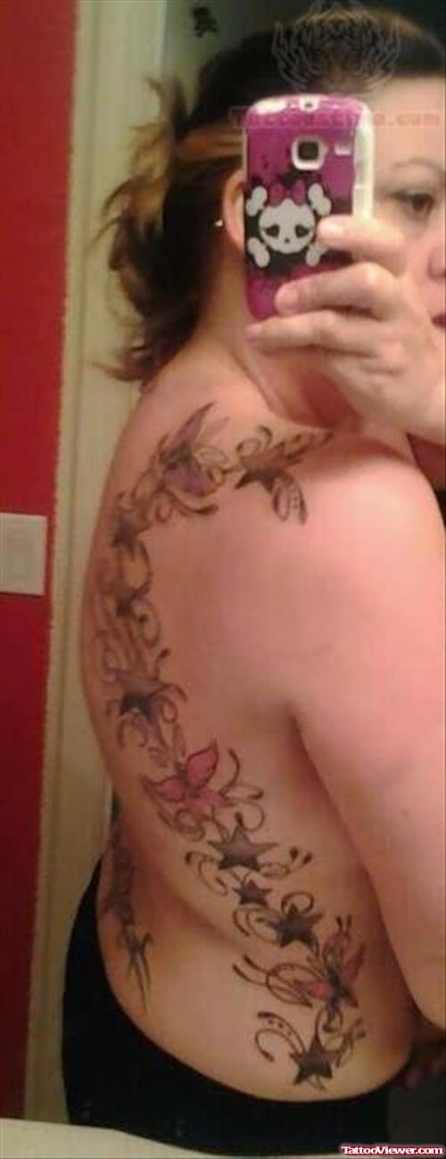 Stars And Butterfly Tattoo On Side