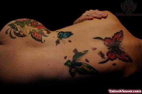 Color Butterflies And Fairy Tattoo On Back