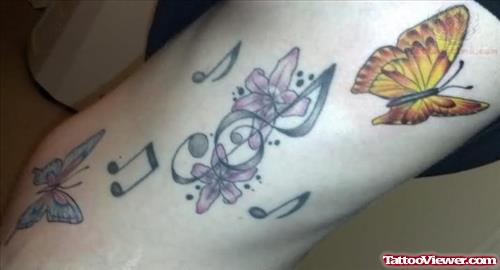 Butterflies And Music Notes Tattoo