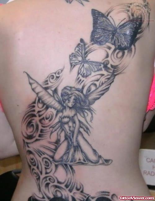 Butterflies And Fairy Tattoo On Back