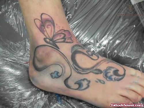 Butterfly Tattoo On Right Foot