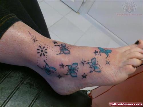Butterflies and stars Tattoos On Foot