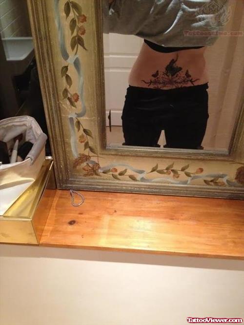 Butterflies And Flower Tattoo On Stomach
