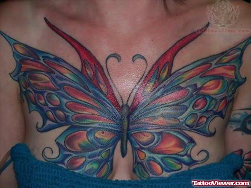 Large Butterfly Tattoo On Chest