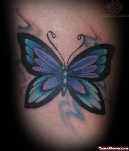 Blue Color Ink Butterfly Tattoo
