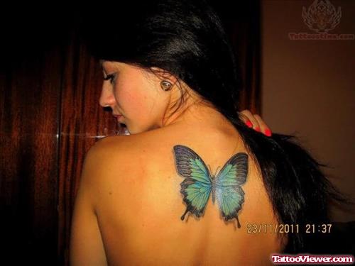 Beautiful Color Butterfly Tattoo On Back