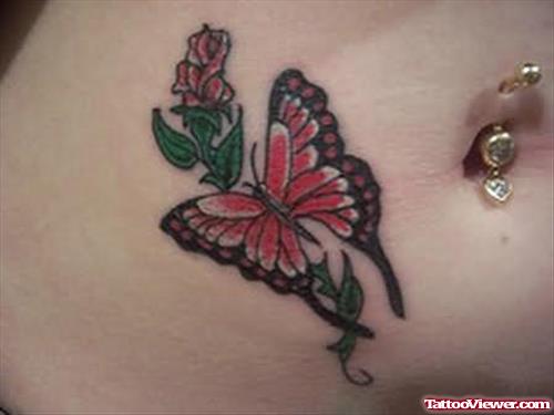Butterfly Tattoo Design On Belly
