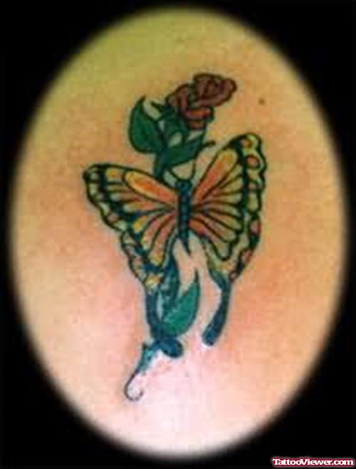 Butterfly And Red Rose Tattoo