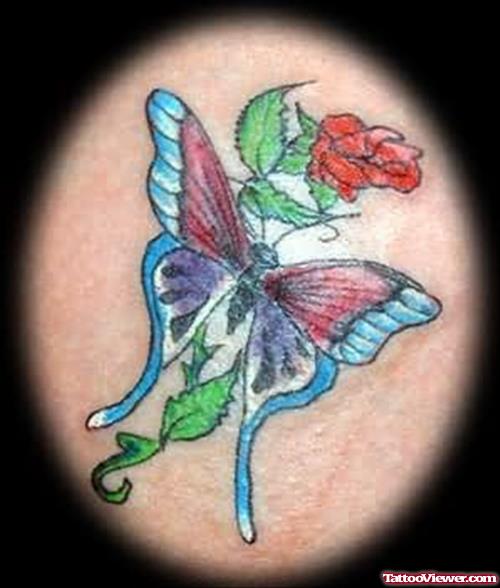 Wonderful Butterfly Tattoo With Rose