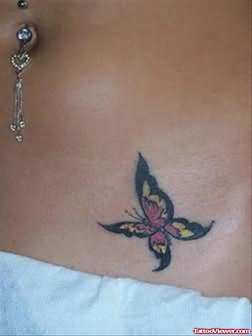 Small Size Butterfly Tattoo On Belly