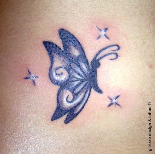Black Ink Butterfly Tattoo