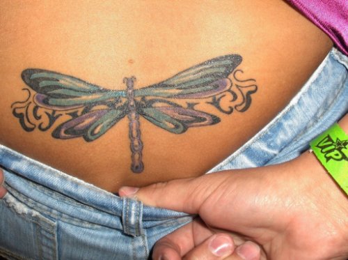 Attractive Black Tribal And Butterfly Tattoo On Lowerback