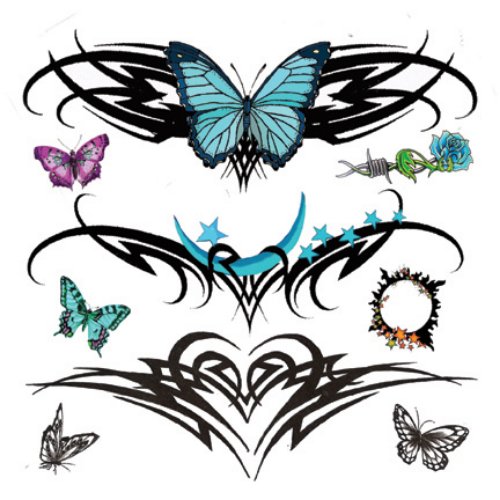 Black Tribal And Butterfly Tattoo Design